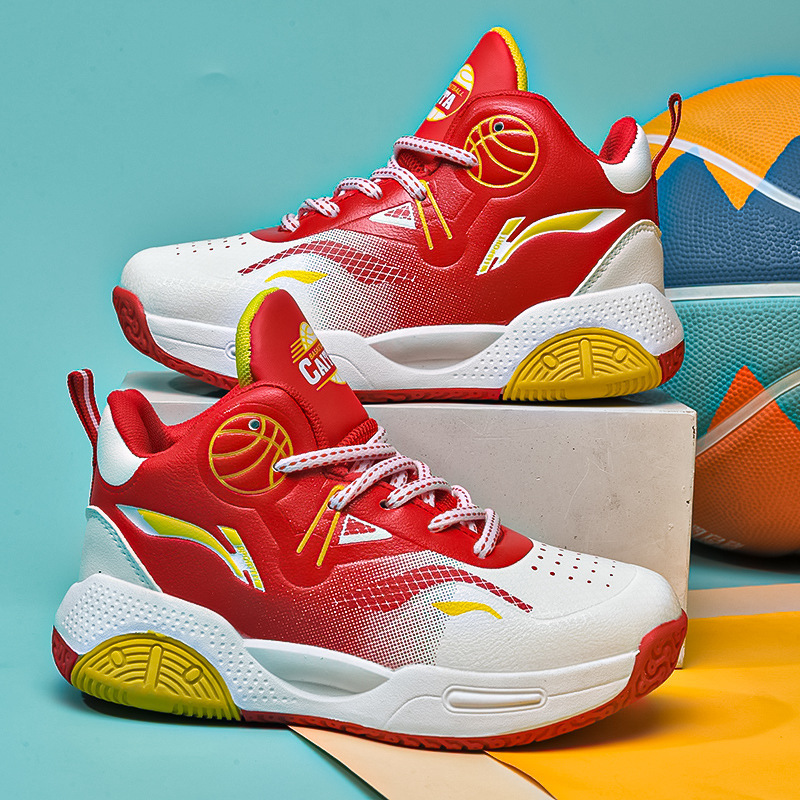 Children's Basketball Shoes Leather New Autumn and Winter Boys' Sports Shoes Plus Velvet Cotton Shoes Friction and Sound Professional Sneakers