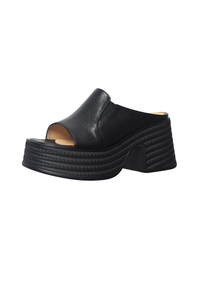 Sandal cao gót nữ quai ngang mũi hở đế platform gót vuông 9 cm — màu đen, màu mơ chi tiết 17