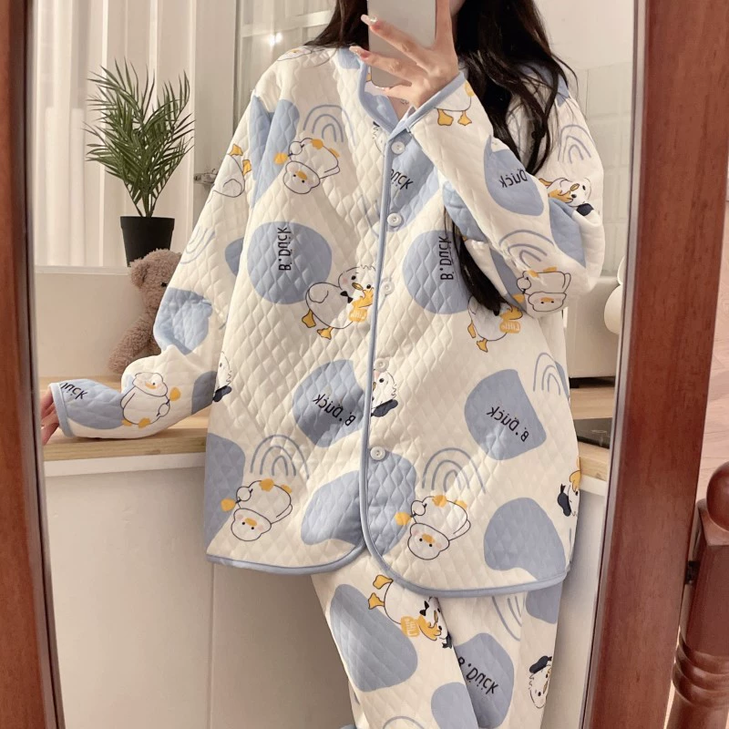 Луна одежда весна и осень хлопок послеродовое кормление грудью зима ноябрь толстые Материнские теплые 10 беременных пижамы женские