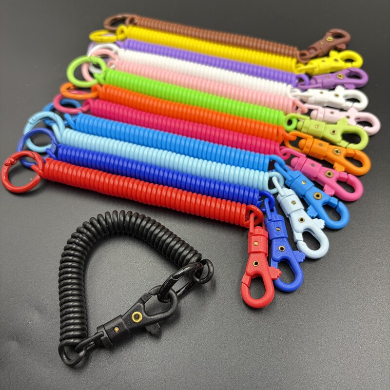 Jelly-Colored Telephone Cord Key Chain, Bag Card Holder, Lanyard, Keychain, Elastic Cord, Anti-Lost Plastic Buckle, Spring Cord