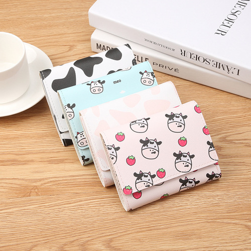 New multi-card slot short small coin purse women's mini wallet three-fold wallet Japanese and Korean version cow card bag for women