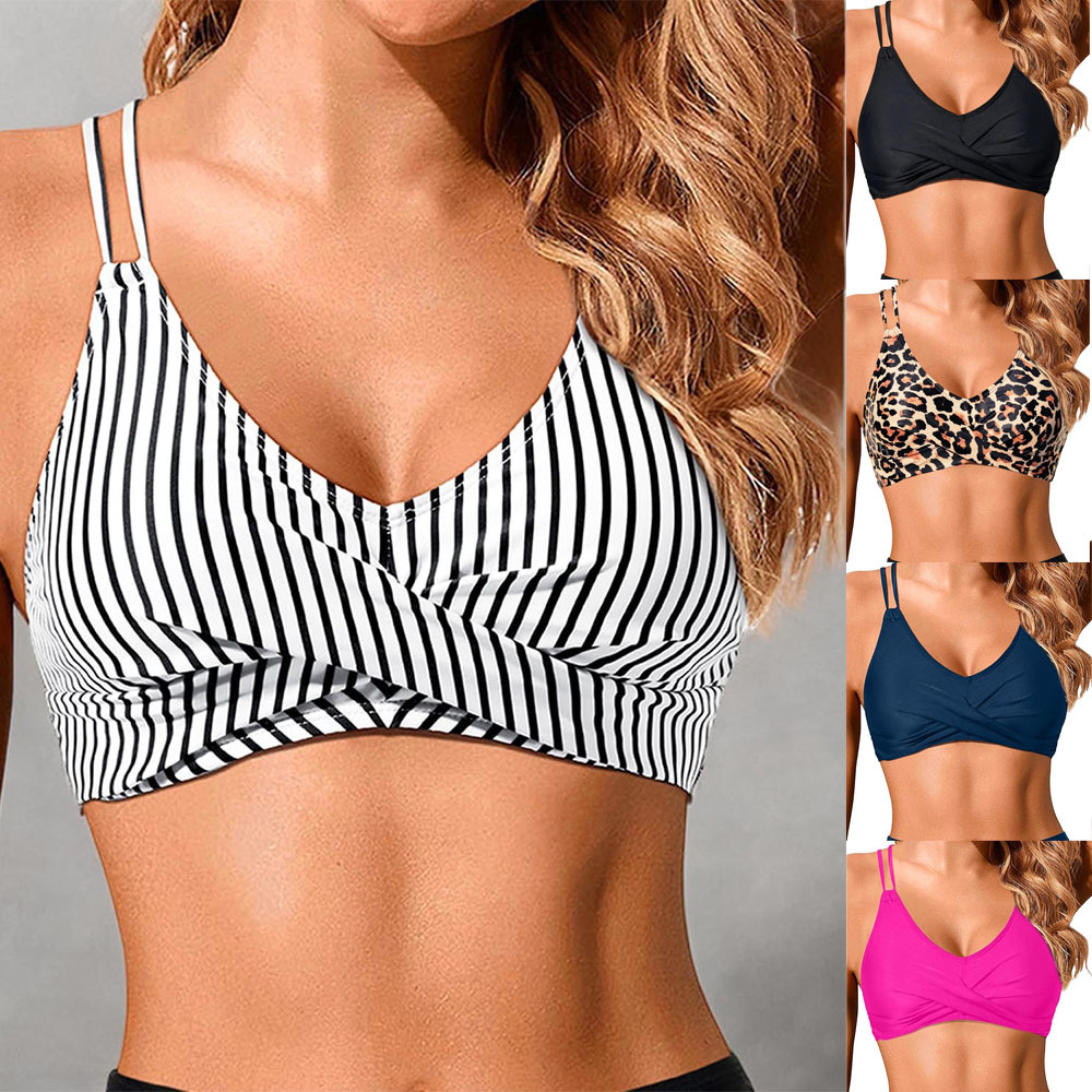 Swimsuit Split Single Top Solid Color Cross Strap 2025 Amazon Explosions Hollow Out Swimsuit Europe and America Foreign Trade Sexy