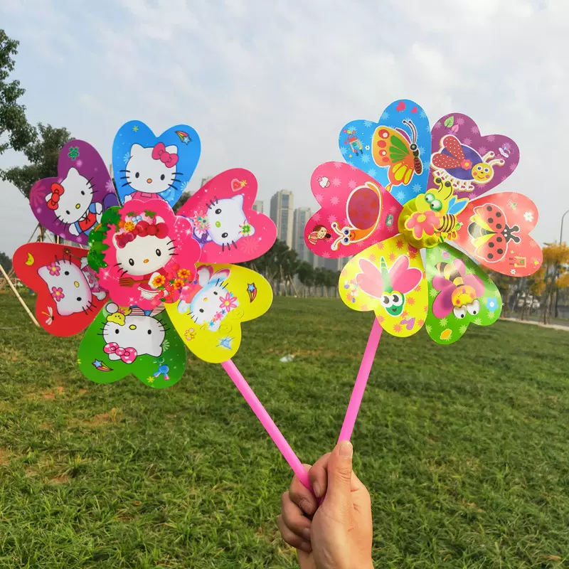 儿童卡通风车玩具幼儿园礼物户外活动七彩塑料小风车摆摊地推礼品
