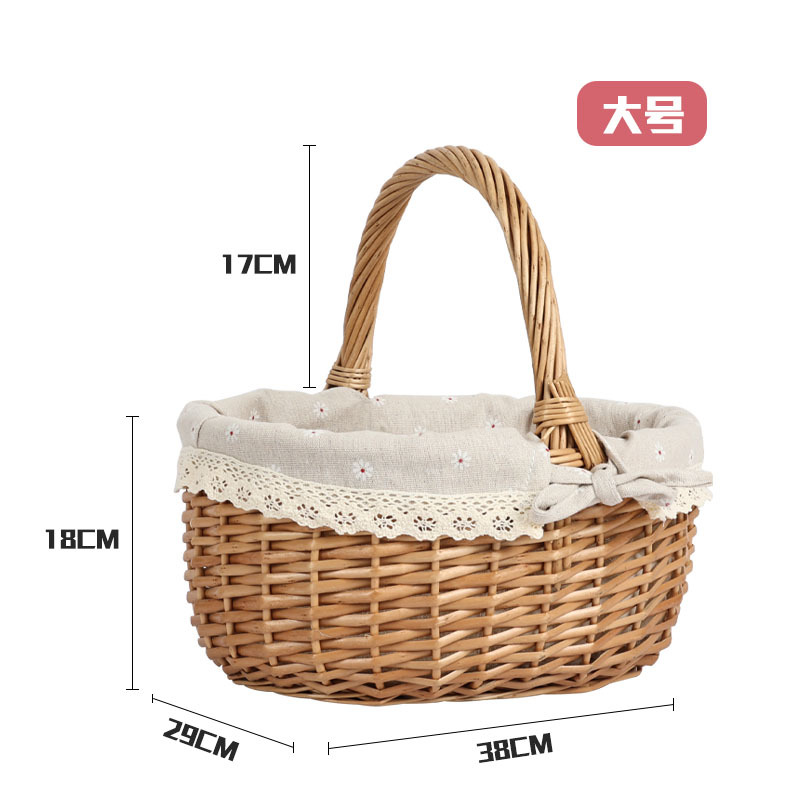 Cesta de huevos de mimbre cesta de verduras cesta de almacenamiento portátil cesta de regalo de fruta de huevo pastoral gran tamaño pequeño cesta de picnic