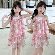 中大儿童装夏雪纺套装2024小女孩薄款宽松韩版上衣短裙两件套网红