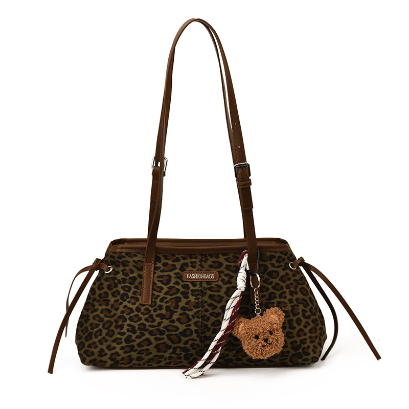 Invierno retro estampado leopardo hombro brazo bolso de gran capacidad para mujeres 2025 nueva bolsa de mano de viaje ocio