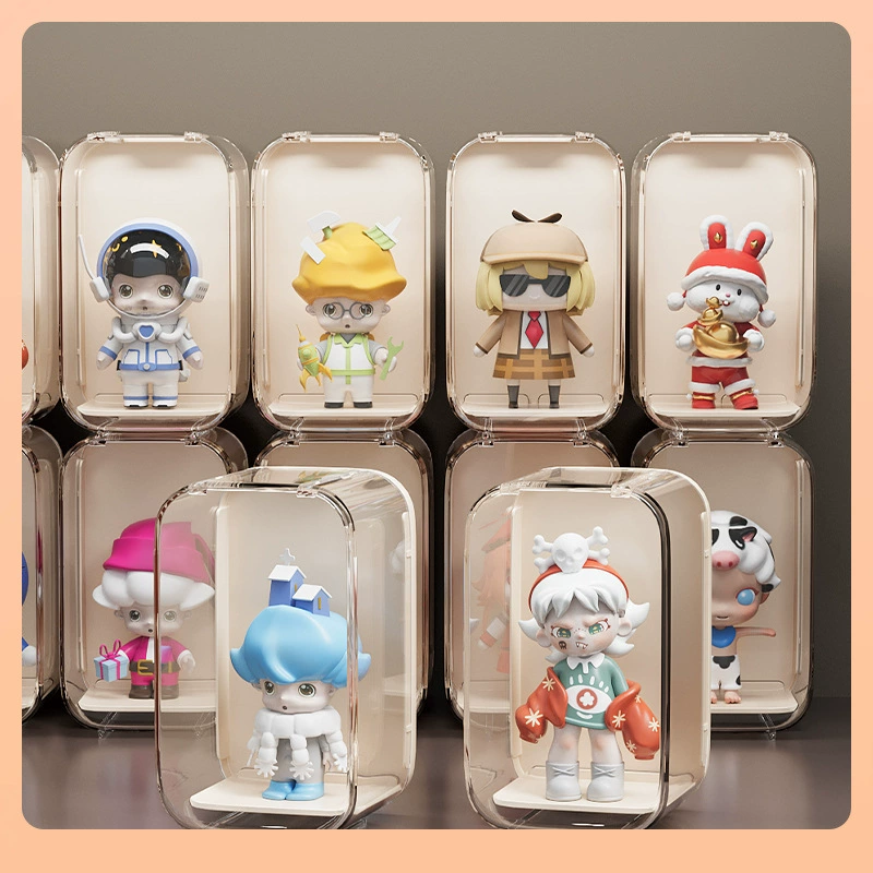 ⇓ Стеллаж для хранения фигурок Pop Mart, настольный, прозрачный, из акрила, защищающий от пыли, для демонстрации игрушек и кукол.