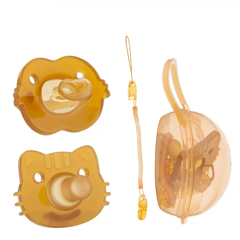 批发新生婴儿全硅胶安抚奶嘴纳米银防丢链仿母乳玩嘴超软带盒子