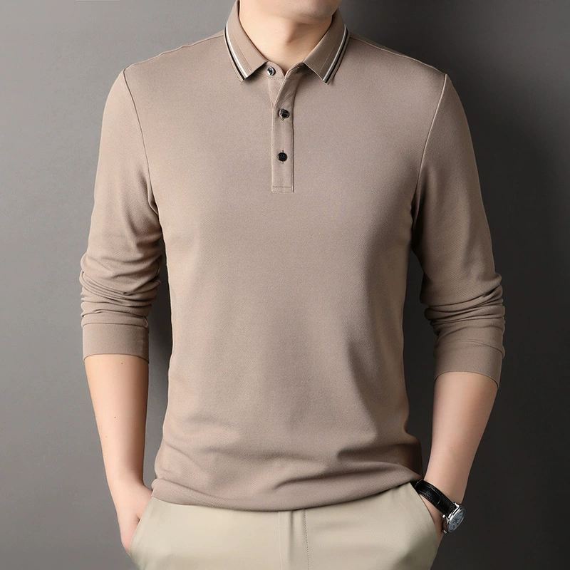 Polo, autumn solid body-friendly long-sleeve for leisure, high collar