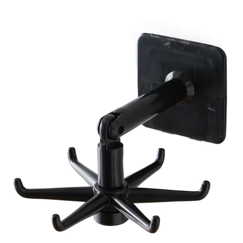 Gancho giratorio sin perforar 6 ganchos de cocina vajilla rack de almacenamiento gabinete multifunción gancho pegajoso estante retráctil de plástico