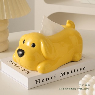 High-Looking Cream Style Cute Tissue Box Living Room Accessible Luxury Napkin Box Ceramic Tissue Box Creative Coffee Table Ornaments
