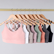 细肩带一体杯运动内衣 吊带美背瑜伽背心带胸垫健身文胸无痕美背