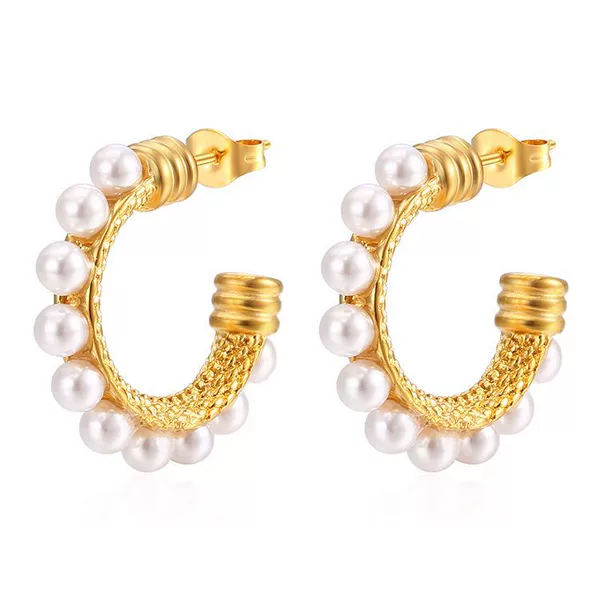 Stone inlay, golden earrings from pearl