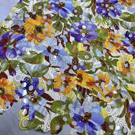 植物花卉印花镂空水溶蕾丝花边欧美女装面料Floral lace fabric