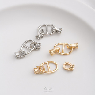 Color-preserving 14K gold-wrapped day ring pig nose double buckle hand-beaded diy pearl necklace bracelet connecting buckle accessories