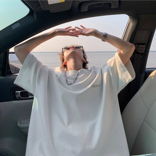 Summer Ice Silk Cool Feeling Short Sleeve T-Shirt for Men, Summer Loose Half-Sleeve Couple's T-Shirt, Hong Kong Style Printed T-Shirt, Fashion