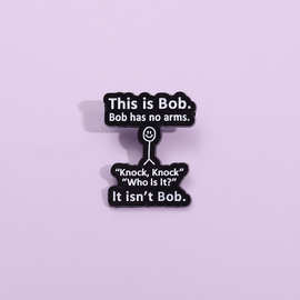 白色几何涂鸦有趣英文字母金属胸针 This is bob衣服包包徽章