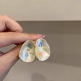 法式油画风花朵耳钉秋冬高级感耳饰2025新款耳环女