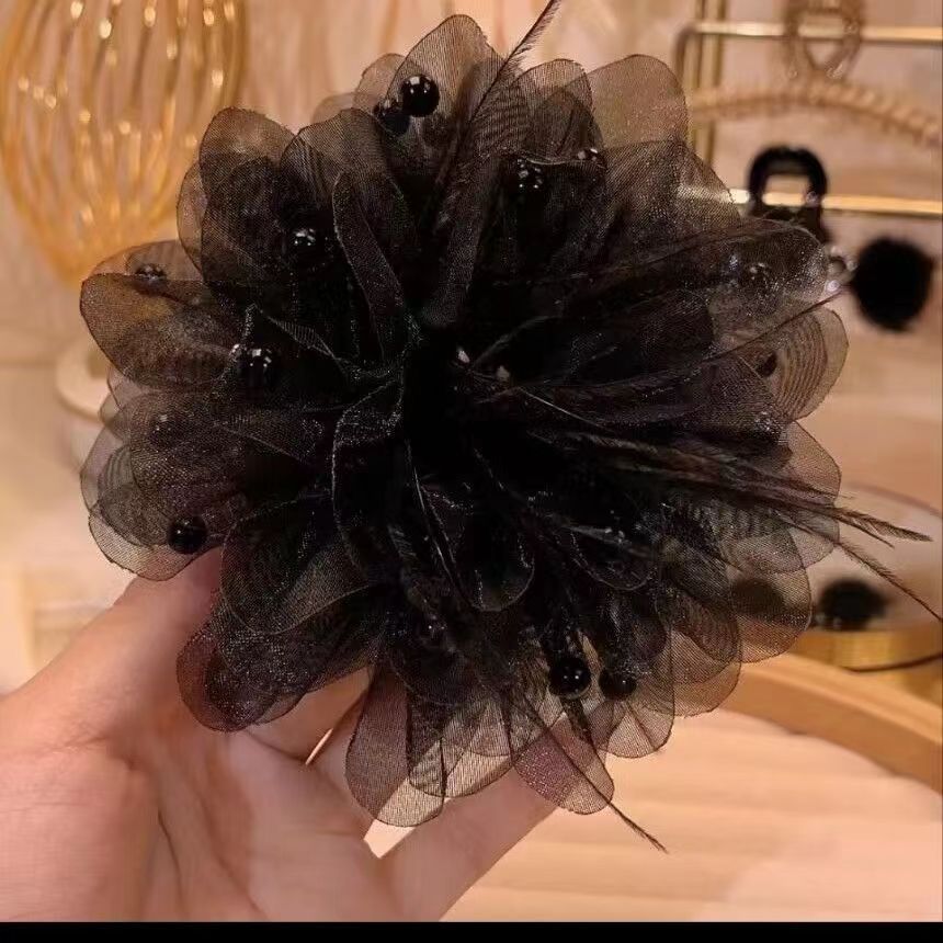 New peony feather flower clip high-looking light luxury fashion shark clip clip Western style hairpin top grade