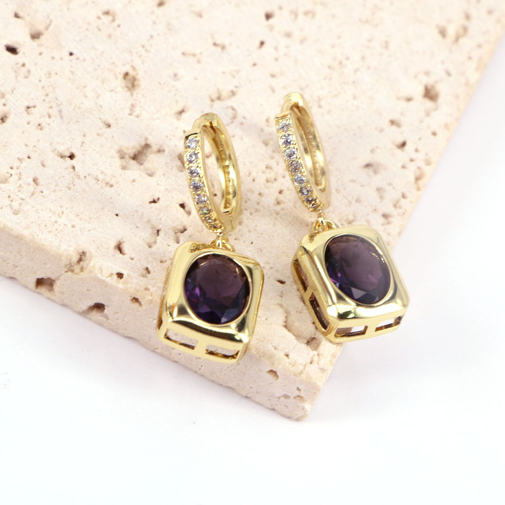 New Style Geometric Copper Inlaid Square Zircon Pendant Earrings display picture 3