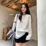 蕾丝秋季宽松圆领t恤