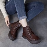 以一 Кожаные демисезонные универсальные высокие утепленные короткие сапоги, воловья кожа, мягкая подошва