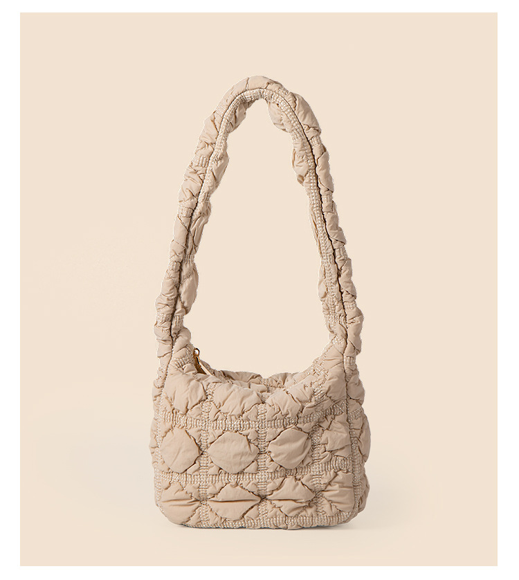 Small Korean lightweight autumn and winter shoulder with high-end feel, solid color diamond grid cotton clothing bag,_voghion.com
