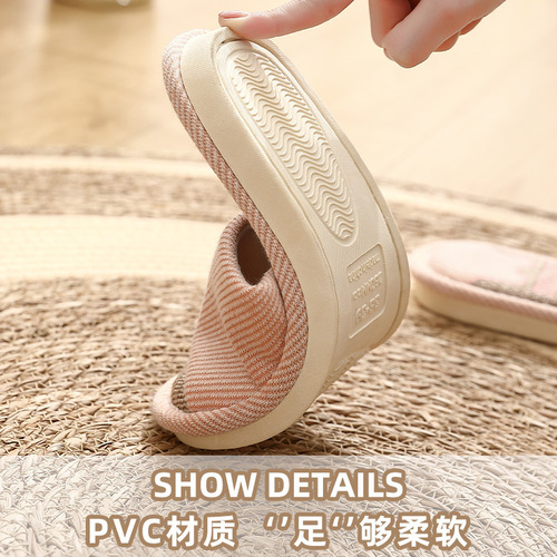 Bear Linen Slippers Women's Summer Cute Cartoon Embroidery Indoor Home Non-Slip Women's Floor Slippers Men's Summer Wholesale