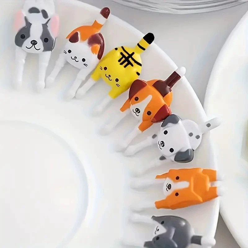 7pc котенок щенок фруктовая вилка трансграничная горячая продажа маленькие животные фруктовая вилка мультфильм милый бенто вилка