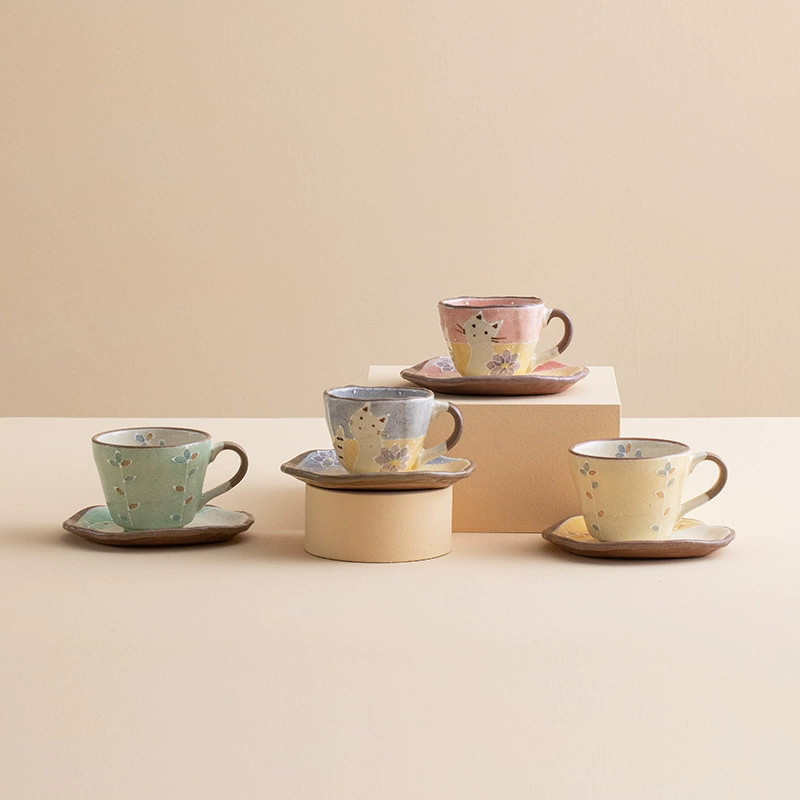 Японский импортный стиль Meizhong керамогранит маленький цветок кошка кофейный набор чашка милый мультфильм кружка японская керамическая чашка