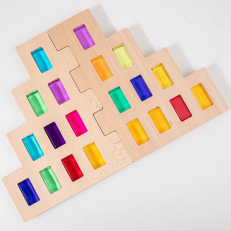 Bloques de construcción de arco iris cuadrados de acrílico, juguetes educativos de jardín de infantes, piedras preciosas de alta transmisión de luz, bloques de construcción de luces y sombras transfronterizos