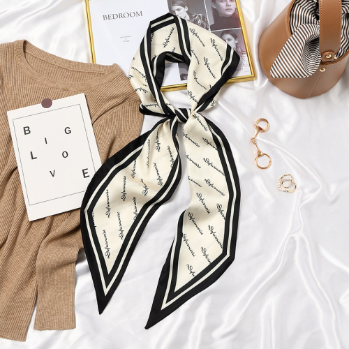 Retro French small silk scarf for women in spring and autumn, versatile small long hair band to bind hair, ribbon to tie hair, floating scarf