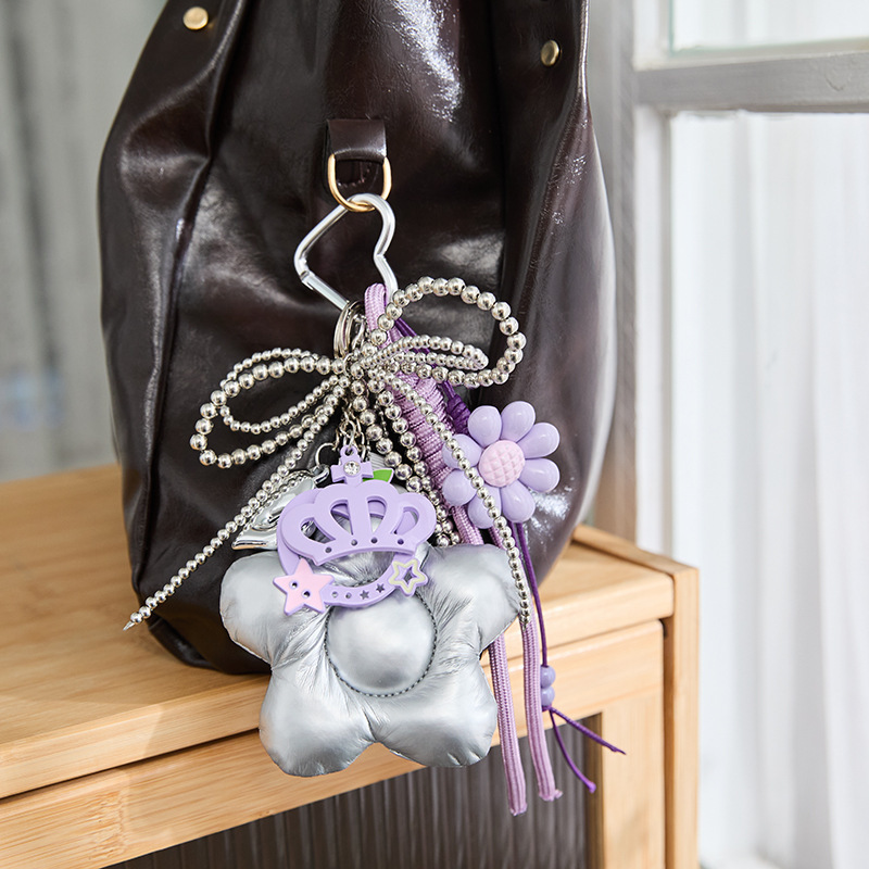 Bag Charm with Teddy Bear, Bow, Beaded Lace, Tassel, Handbag Accessory for Women, DIY Bag Decoration, Mirror Surface Customization