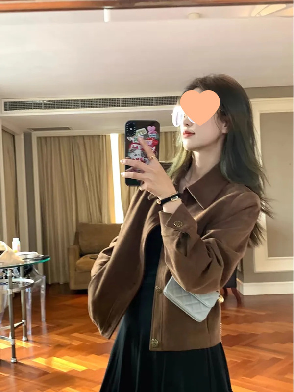 咖色鹿皮绒外套女短款2025春秋款韩系宽松休闲复古小个子夹克上衣|undefined