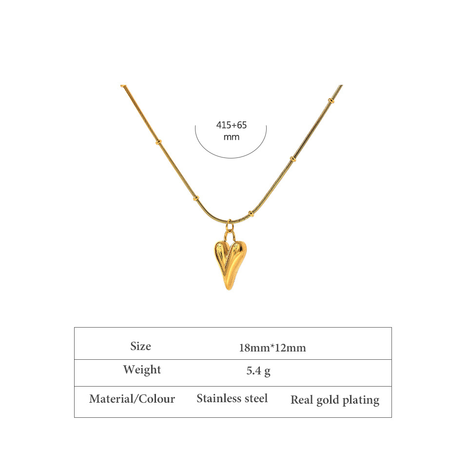 15g Weight 0.03µm-0.05µm Gold Plating Thickness PVD Coated Real Gold Plated Heart Shape Titanium Steel Fashion Waterproof Non Tarnish Pendant Necklace