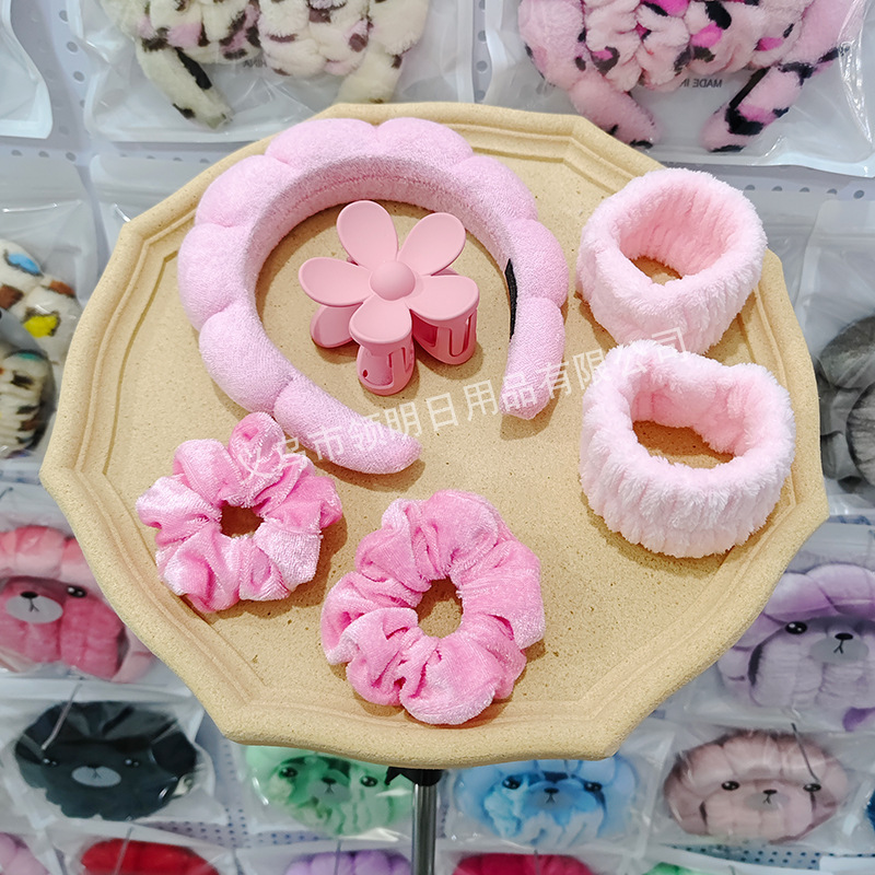 New Cross-border Explosions 6-piece Face Washing Hair Band Simple Cloud Hair Band Women's Hair Band Hair Grasp Hair Accessories suit