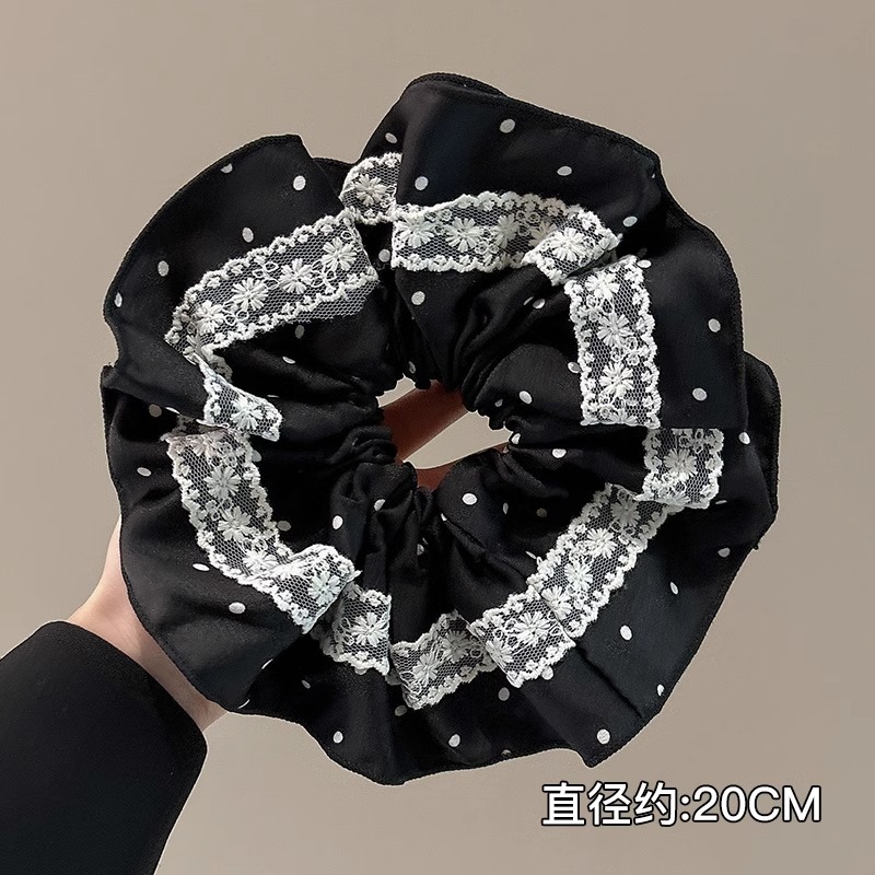 Anillo de pelo de intestino grueso súper grande coreano para mujer 2025 nuevo estilo de alta gama cordón de pelo de encaje plisado temperamento dulce cuerda de cabeza de flor