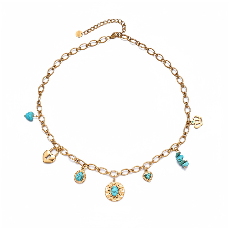 TENA Europa y América de moda titanio collar de colgante de sol lujo ligero de alto nivel incrustado colgante de color turquesa al por mayor