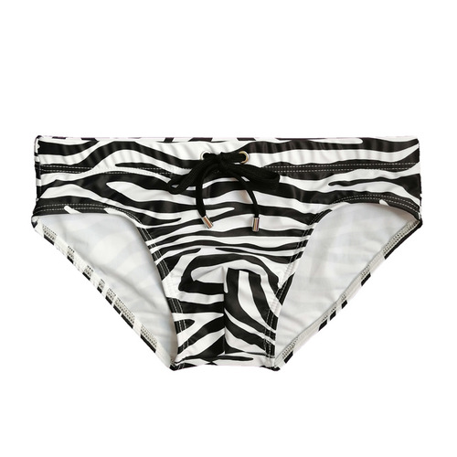  New Men's Swimming Briefs Zebra Pattern Low Waist Sexy Replaceable Cup Tethered Quick-Drying Swimming Briefs Beach Shorts