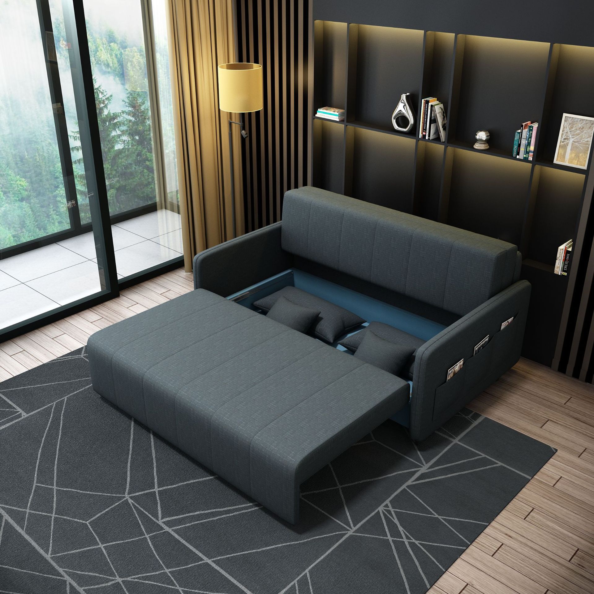 Almacenamiento plegable sofá cama multifuncional tela doble uso pequeño sofá de doble persona blanco simple inswind