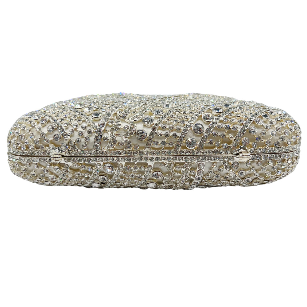 Túi clutch nữ đính đá pha lê kim cương cầm tay dự tiệc sang trọng — trắng, bạc, Kim cương trắng trên vàng, kim cương vàng trên nền vàng