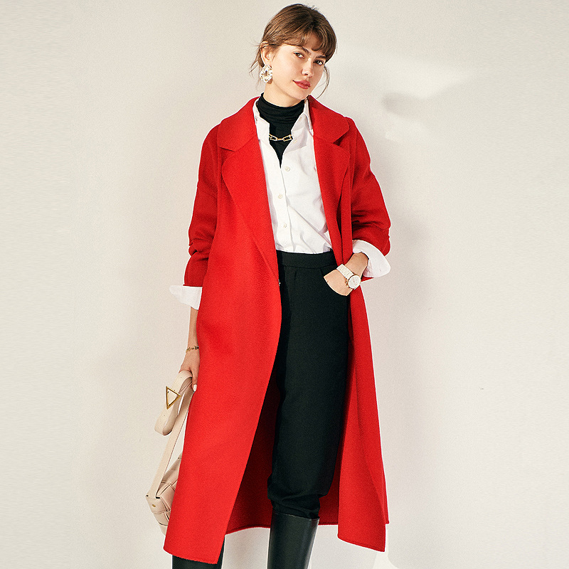 Wedding Red Coat 2026 Autumn and Winter New Style Mid-Length Small-Sized 100% Double-Sided Woolen Coat