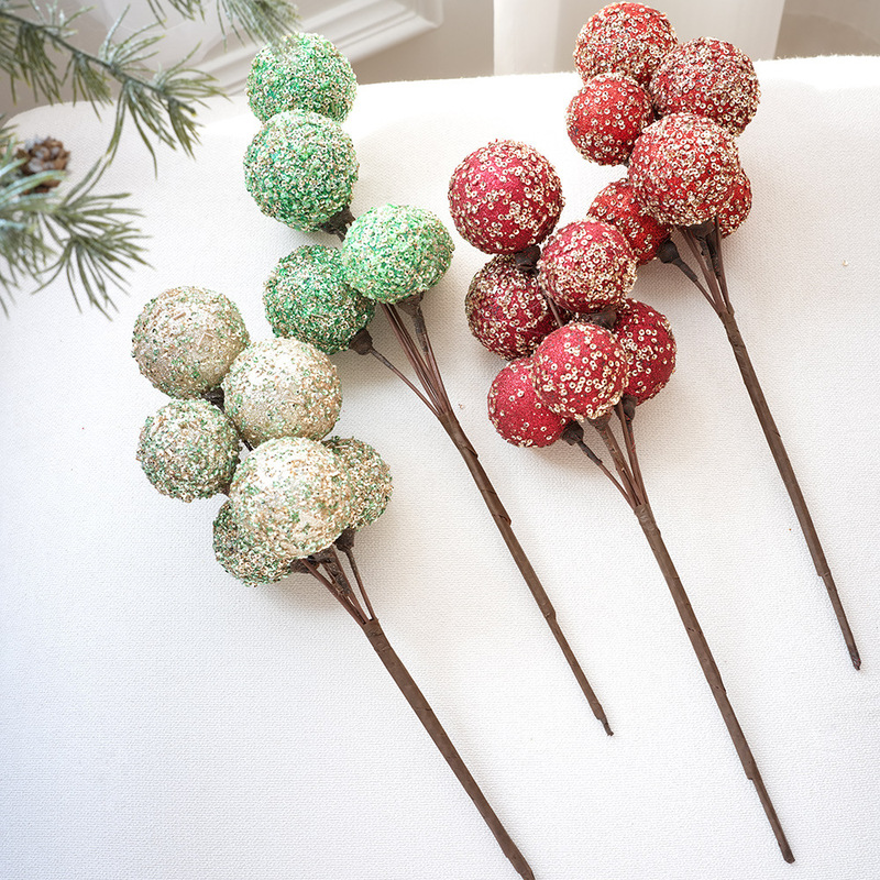 クリスマスツリーの装飾の挿し木は粉のスパンコールの花束の果実の挿し木の結婚式場の生け花の結婚祝いの挿し木のロリポップです。|undefined
