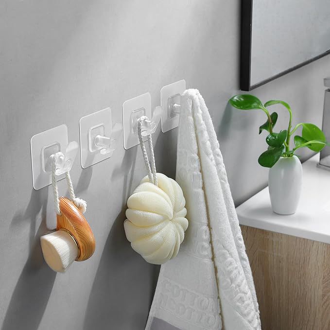 sticky towel hook, plastic heavy duty wall hook for bathroom kitchen, waterproof transparent sticky hook, 10 pack