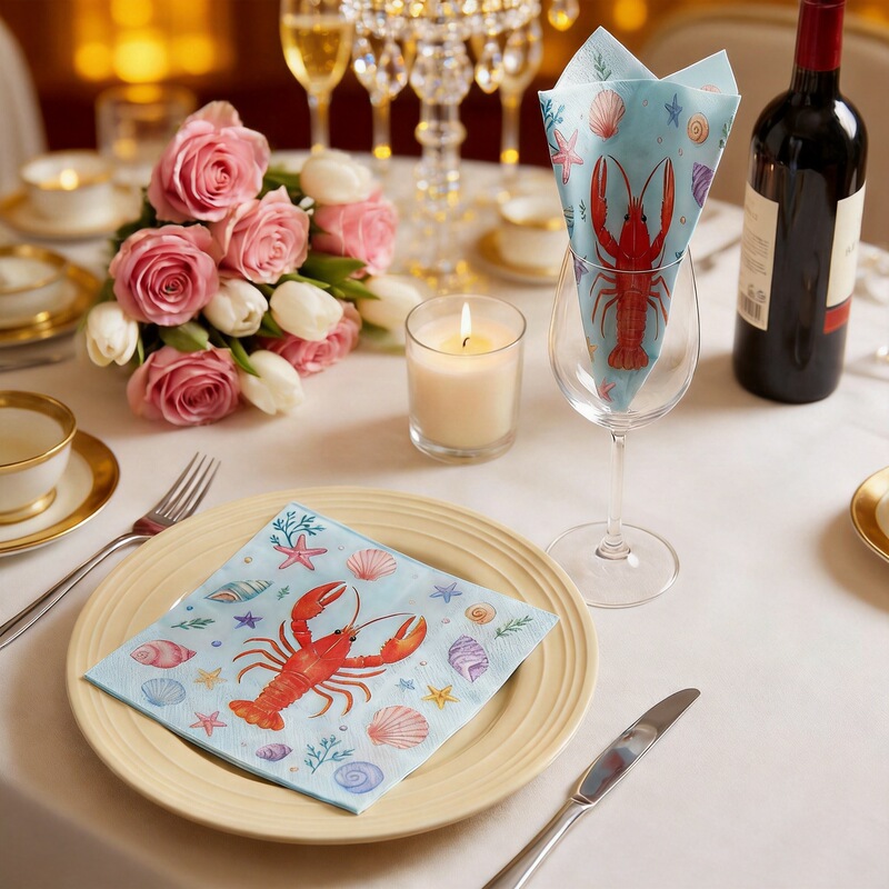 New crayfish, starfish, and shell themed napkins in light blue ocean style for hotel and barbecue restaurant commercial decoration