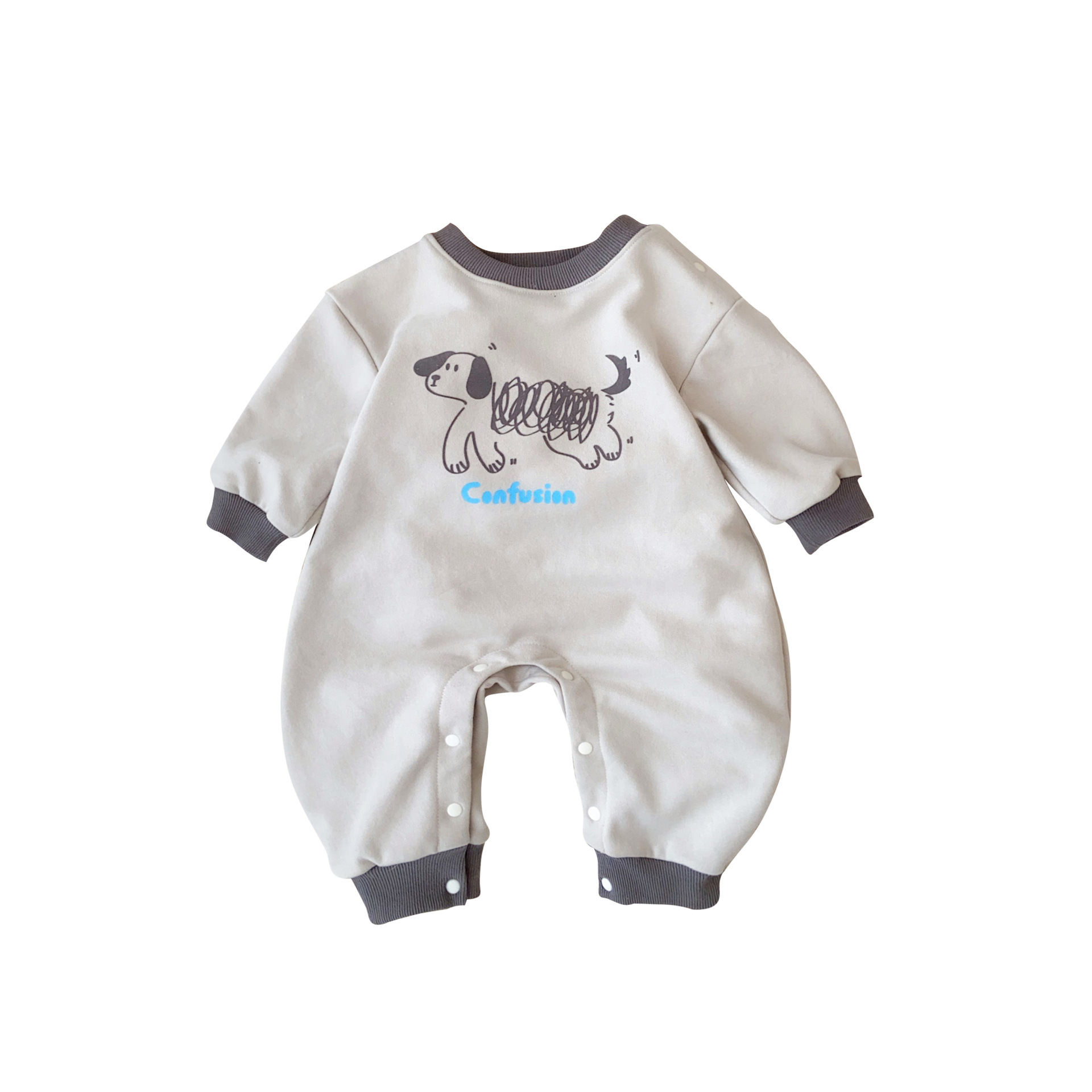 2025 primavera nuevo bebé mono hombre bebé estilo occidental casual cuello redondo dibujos animados cachorro salir gatear