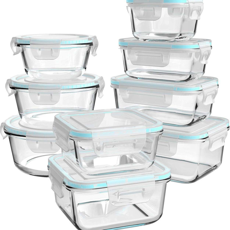 Rectangular Glass Lunch Box 8-Piece Set, Heatable Food-Grade High Borosilicate Lunch Box 4-Piece Set