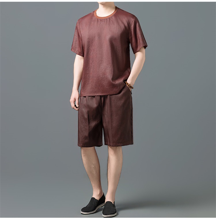 Set áo thun cổ tròn tay ngắn và quần short lụa tơ tằm cao cấp mùa hè — Gạch đỏ SPH8836 chi tiết 10