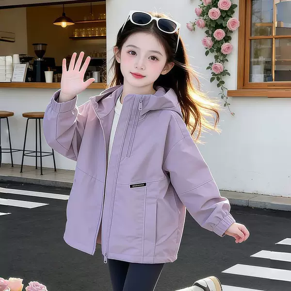 Girls' Spring and Autumn Coat Windbreaker 2026 New Korean Style Fashionable Jacket for Children, Windproof Top for Older Kids