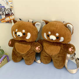 小熊猫趴趴包毛绒玩偶斜挎包2025新款个性双肩包女可爱软乎乎背包